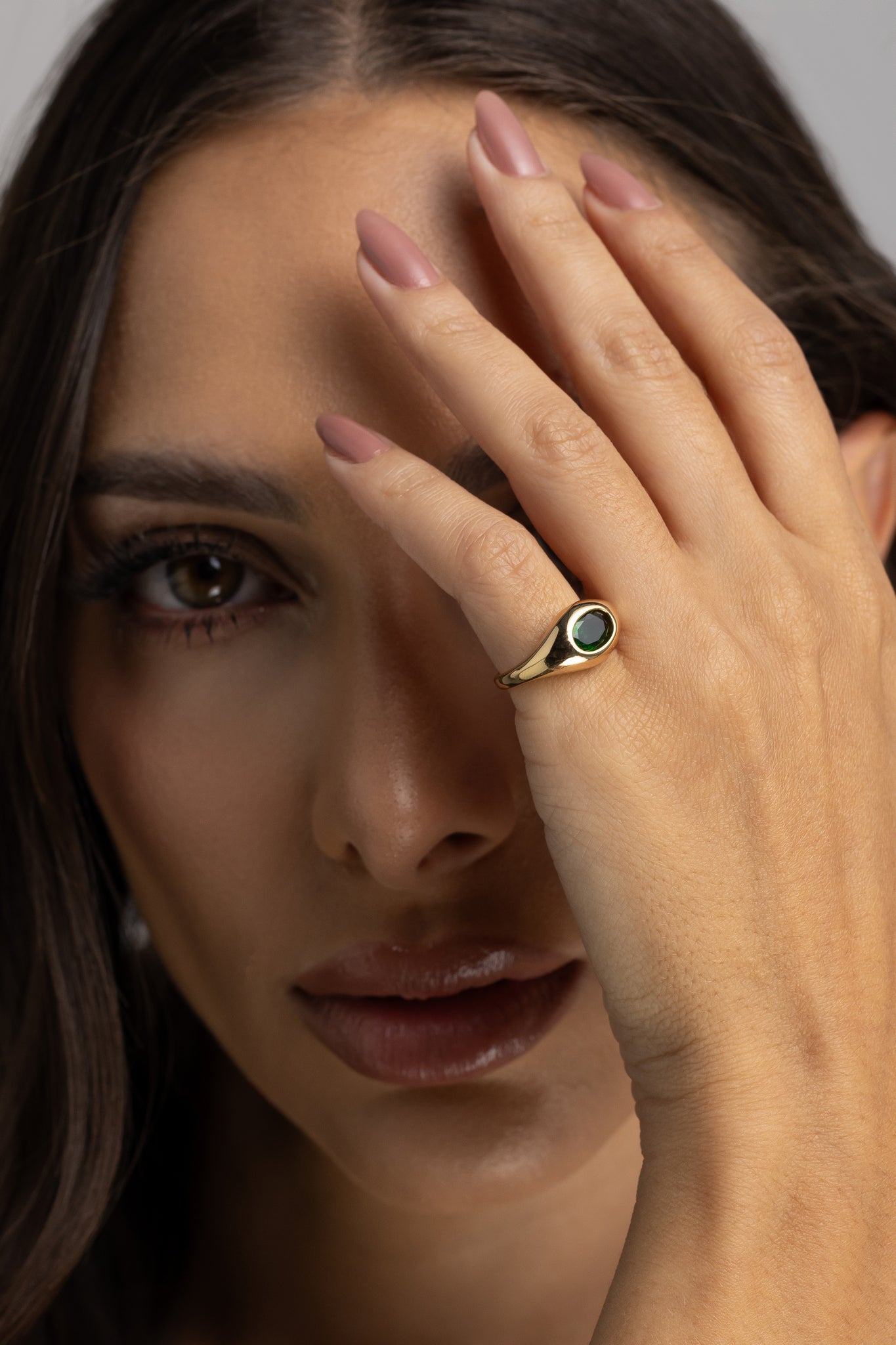 Emerald Green Oval Pinky Ring