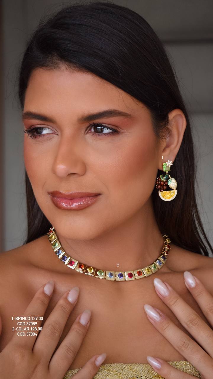Tropical earring natural stones with zirconia