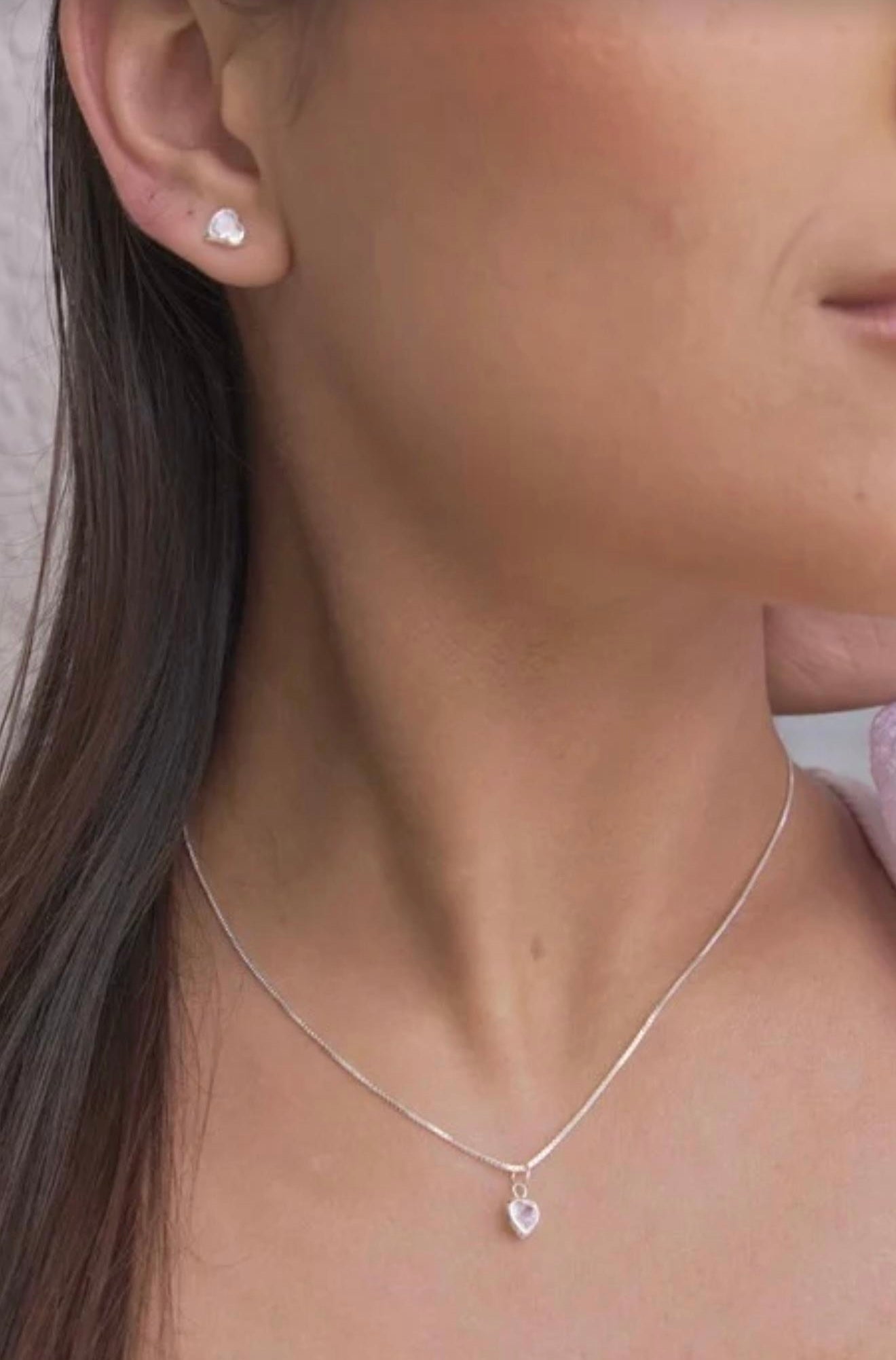 Silver Heart Light Point Necklace; Earrings Set