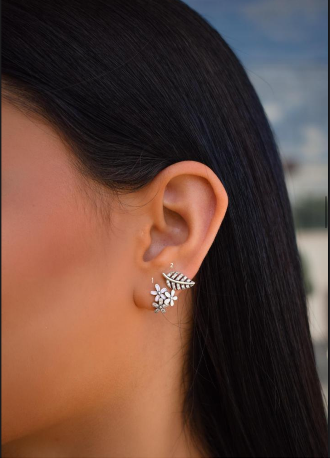Three silver flower earring