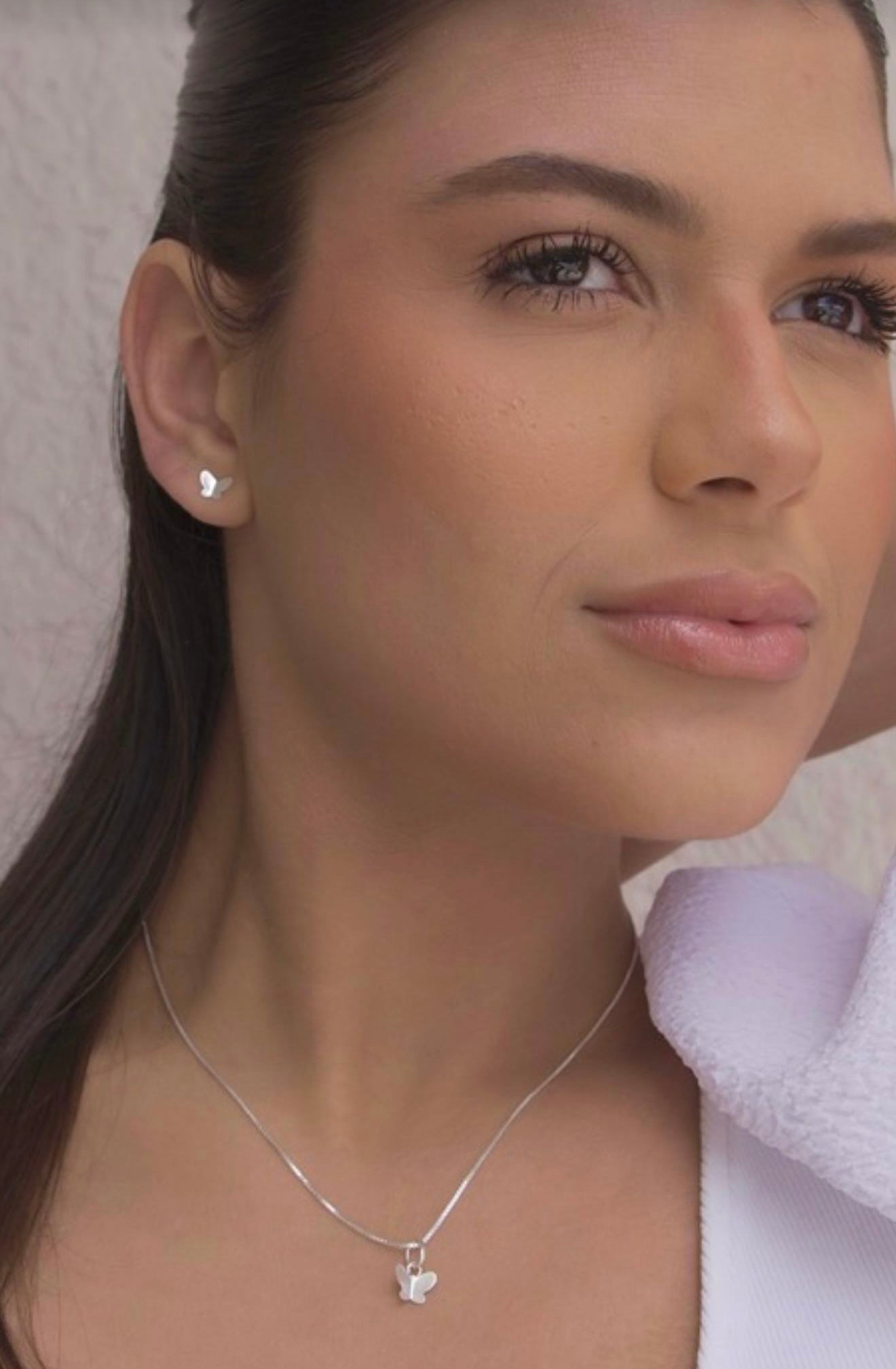 Silver Butterfly Necklace; Earrings Set