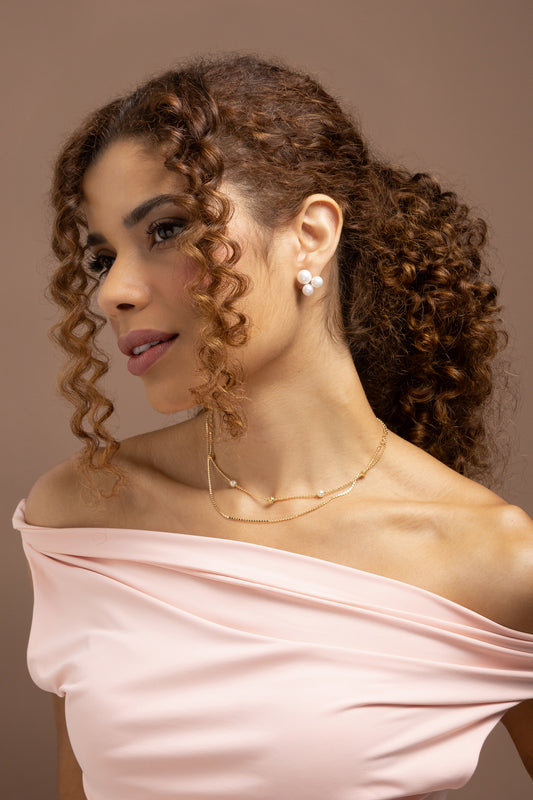 Triple Shell Pearl Statement Earrings