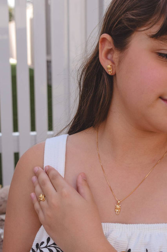 Children’s Cat Jewelry Set with Bow and Zirconia