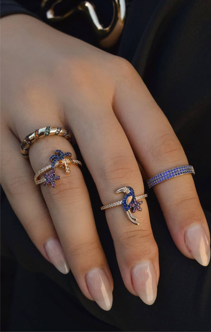 Three-row colored zirconia ring