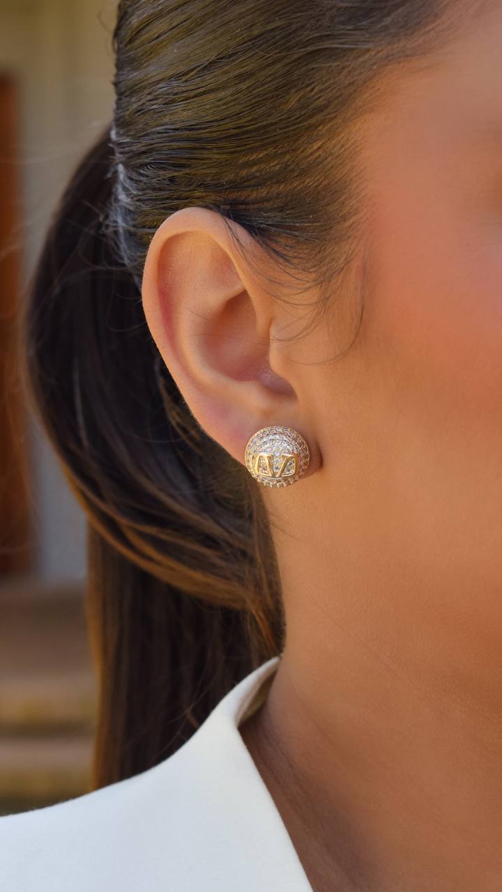 LV-Inspired Pavé Ball Earrings