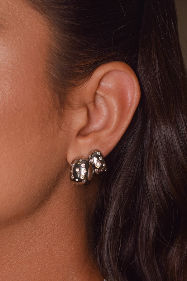 Square Hoop Earrings with Sparkling Stones