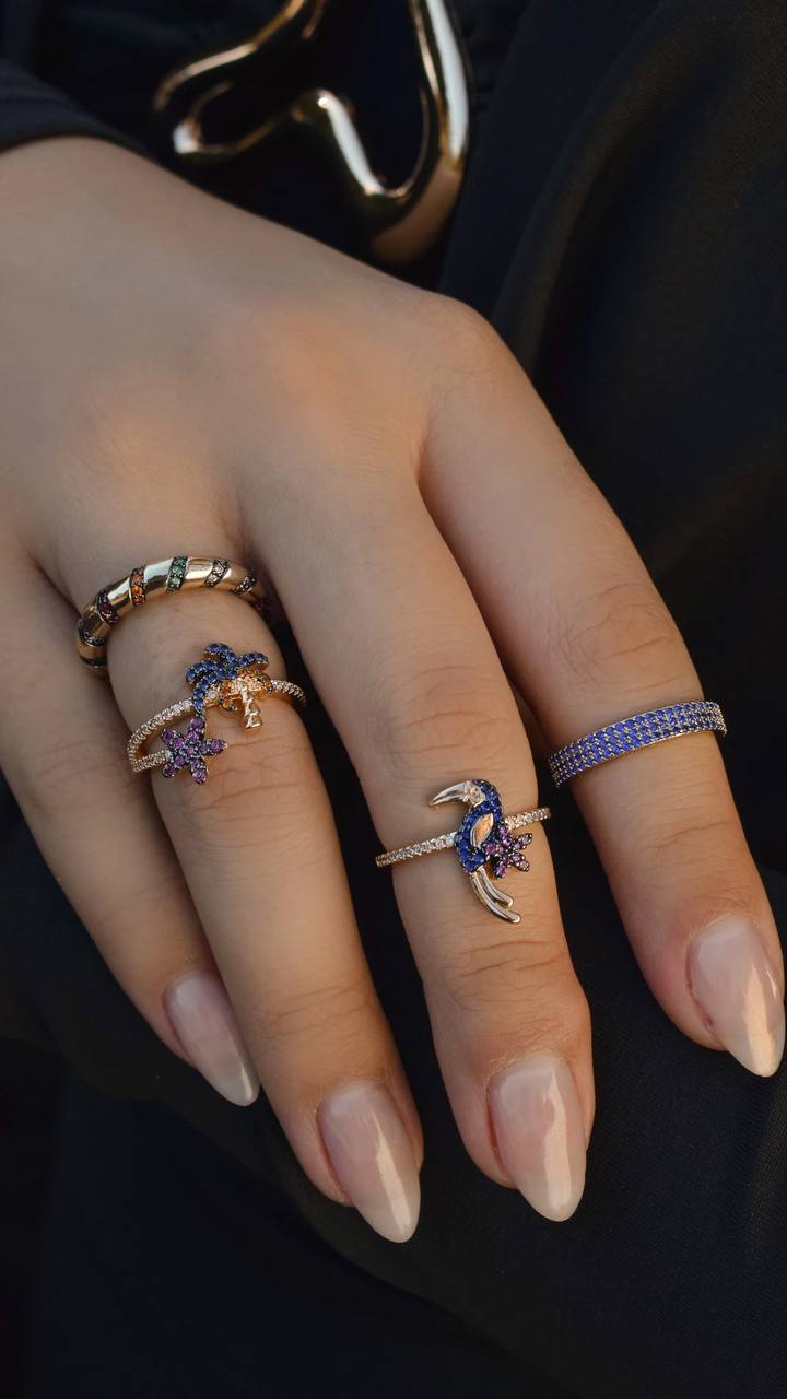 Slim Pavé Palm Tree & Star Ring