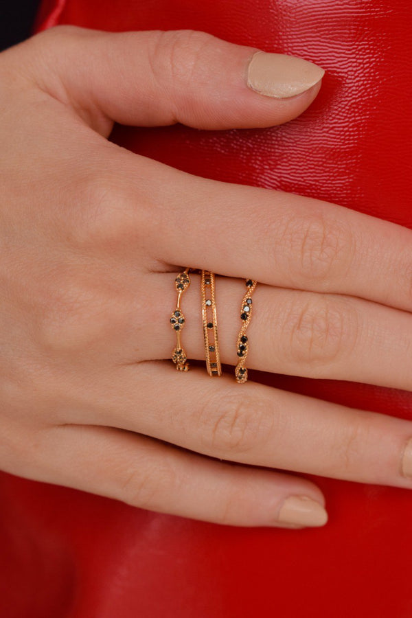 Gold Ring with Black Stone Details