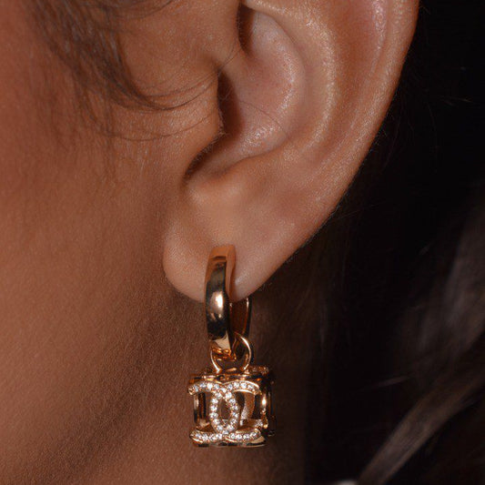 Hoop Earrings with Crystal-Paved Dice Charm – Bold and Stylish