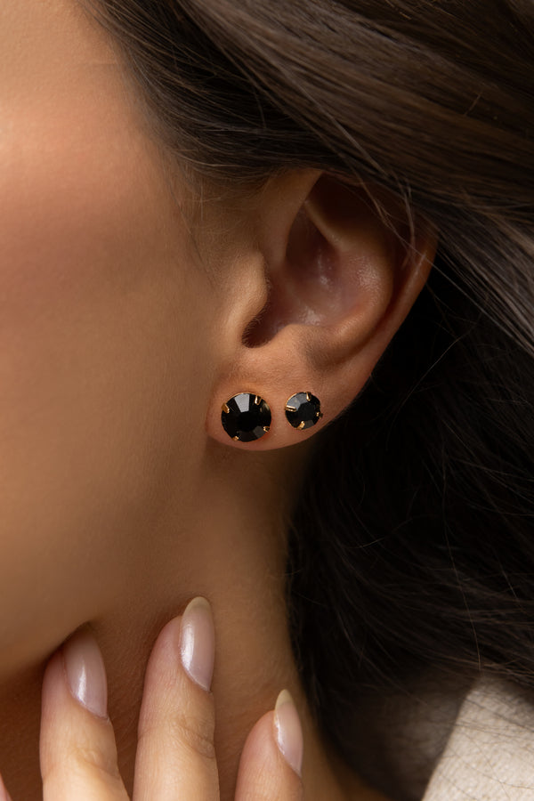 Black Round Stud Earrings Small