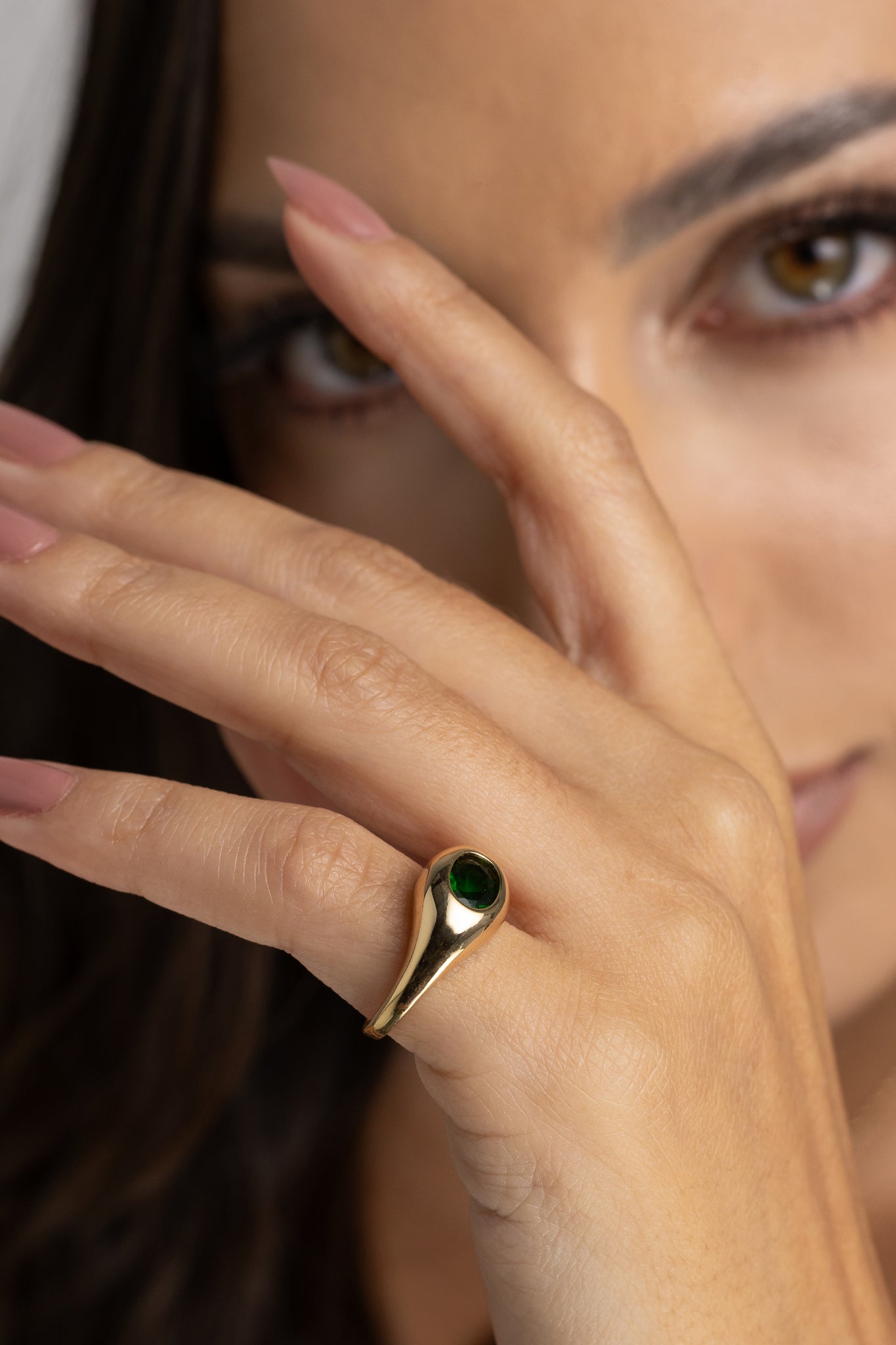 Emerald Green Oval Pinky Ring