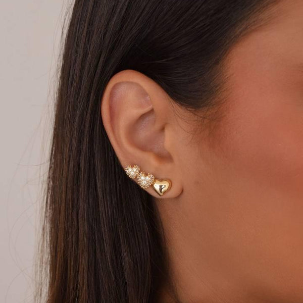 Heart Earring with Smooth and Paved Detailing