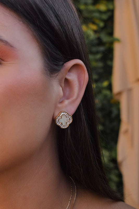 Pearl mother of pearl clover inspired earring with zirconia