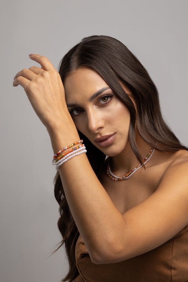 Faceted Crystal / Color  Zirconia Necklace & Bracelet 36+3.5cm