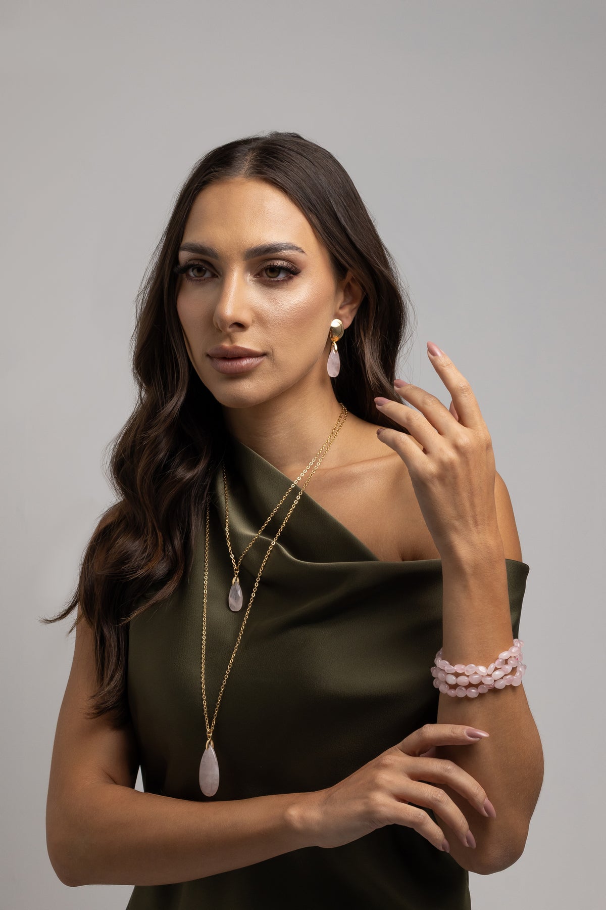 Pink Quartz Teardrop Set – 45 cm