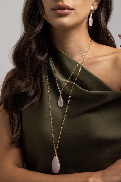 Pink Quartz Teardrop Necklace – 70 cm