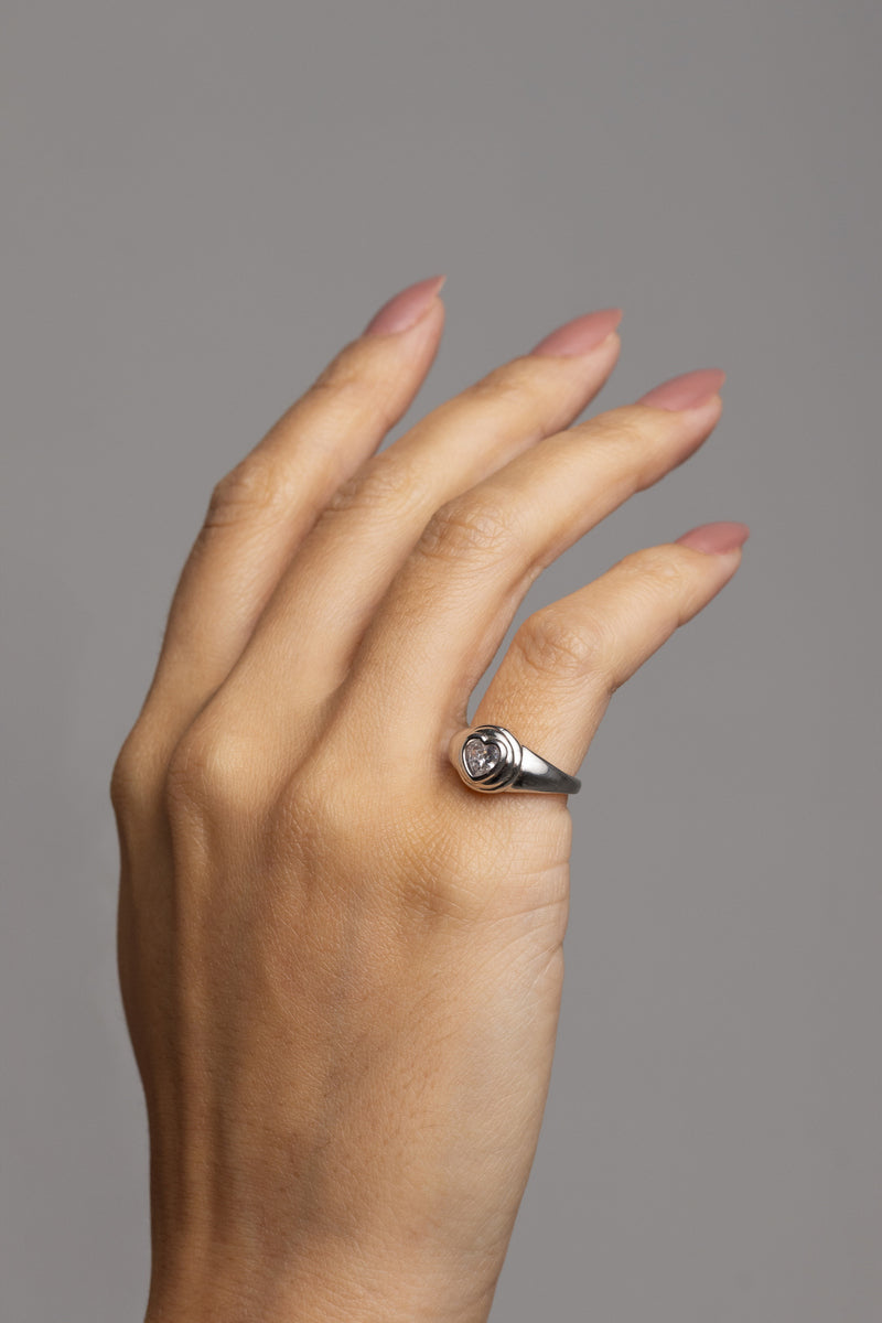 Heart Pinky Ring with Zirconia Rhodium Plated