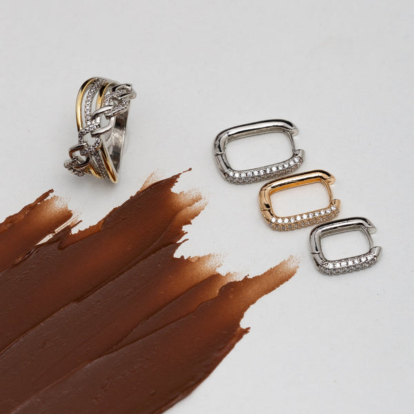 Square Hoop Duo Zirconia Earrings S