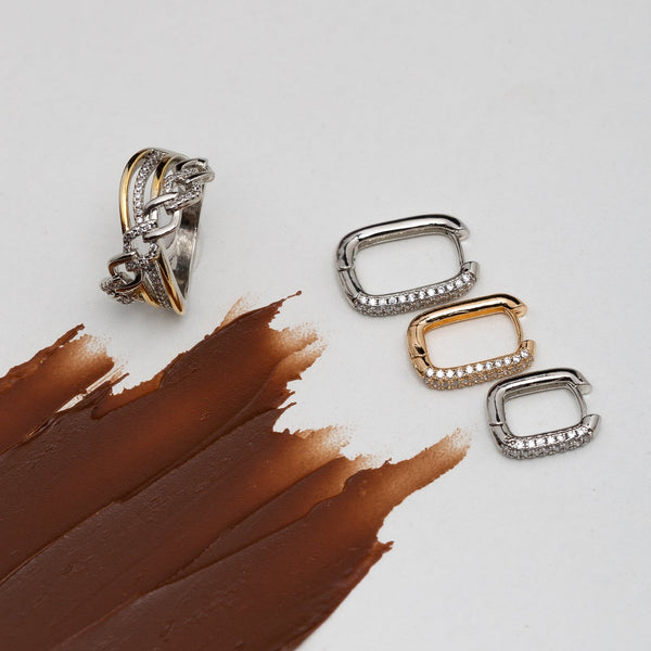Square Hoop Duo Zirconia Earrings L