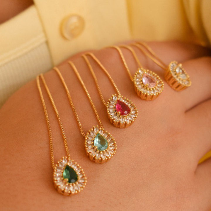 Necklace and drop earring set with zirconia