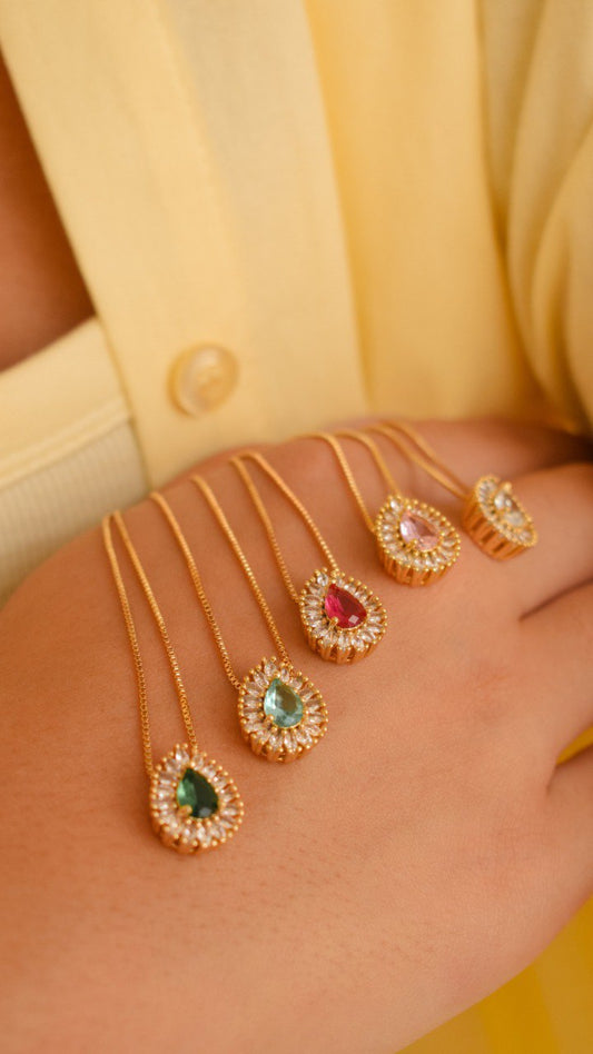 Necklace and drop earring set with zirconia