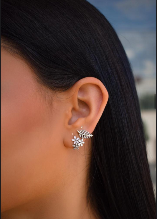 Three silver flower earring