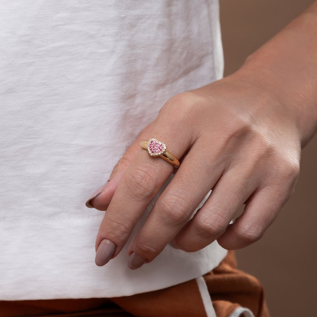 Heart-Shaped Ruby Zirconia Ring