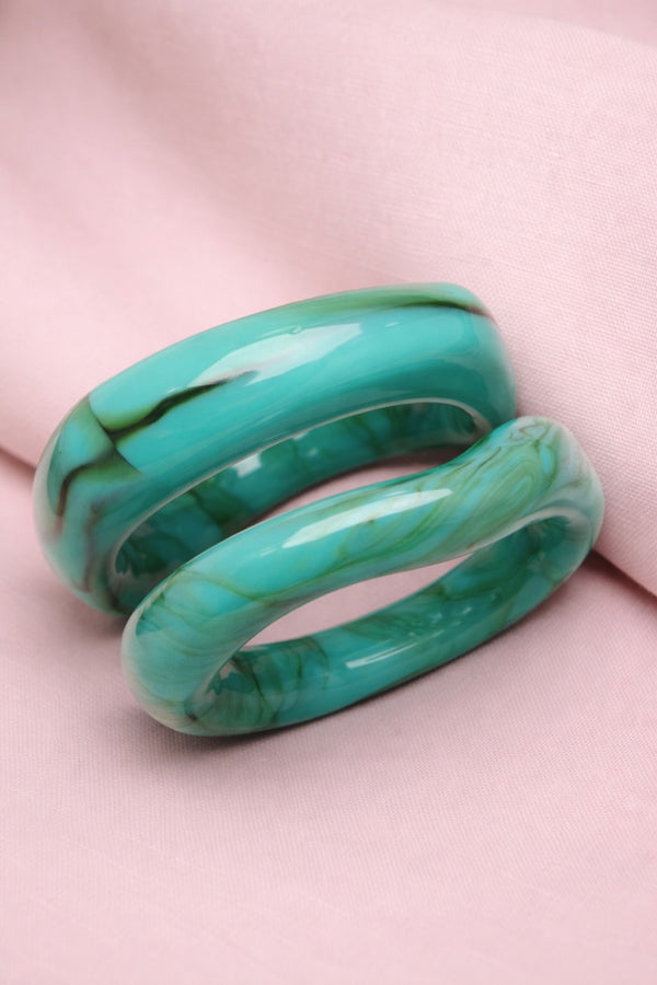 Sculptural Turquoise Resin Bangle Set