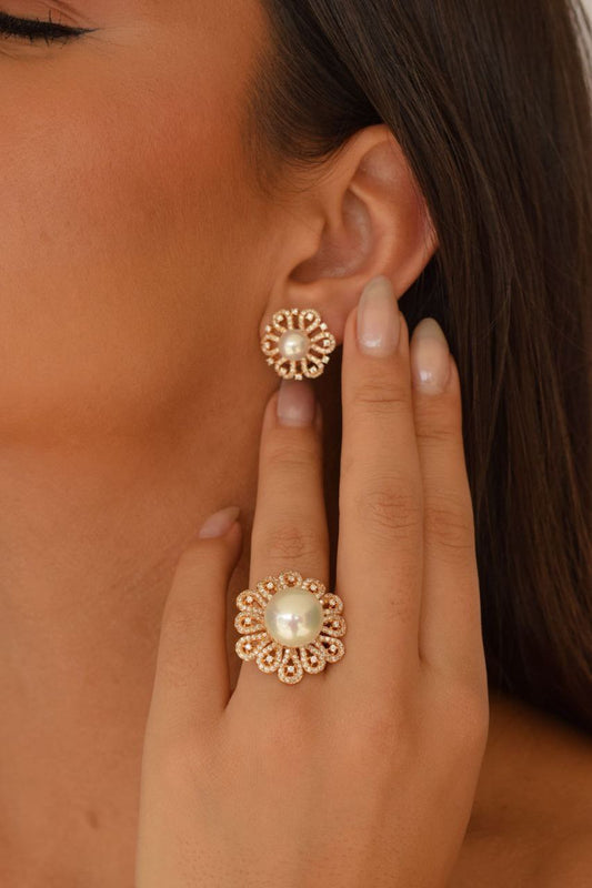 Pearl and studded flower earring
