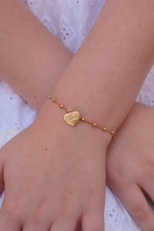 Children’s Beaded Bracelet with Heart Pendant – “Filha”