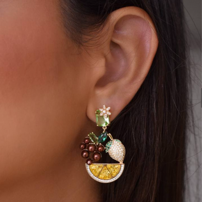 Tropical earring natural stones with zirconia