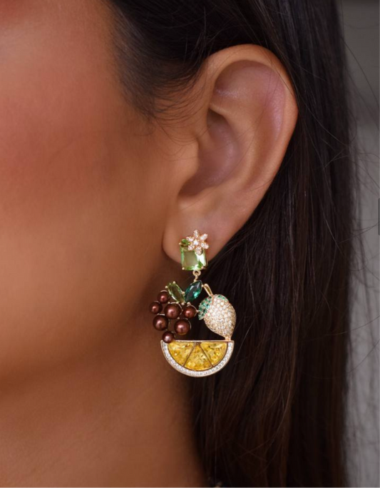 Tropical earring natural stones with zirconia