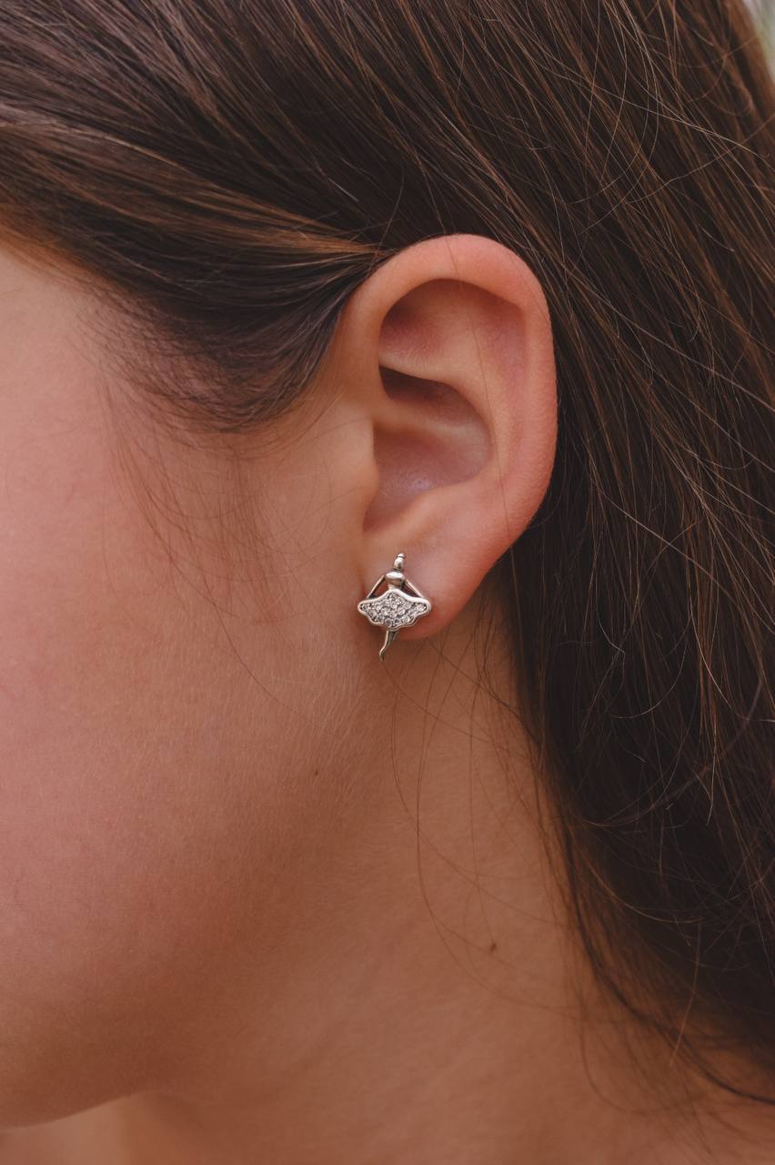Kids’ Pavé Ballerina Silver Earrings