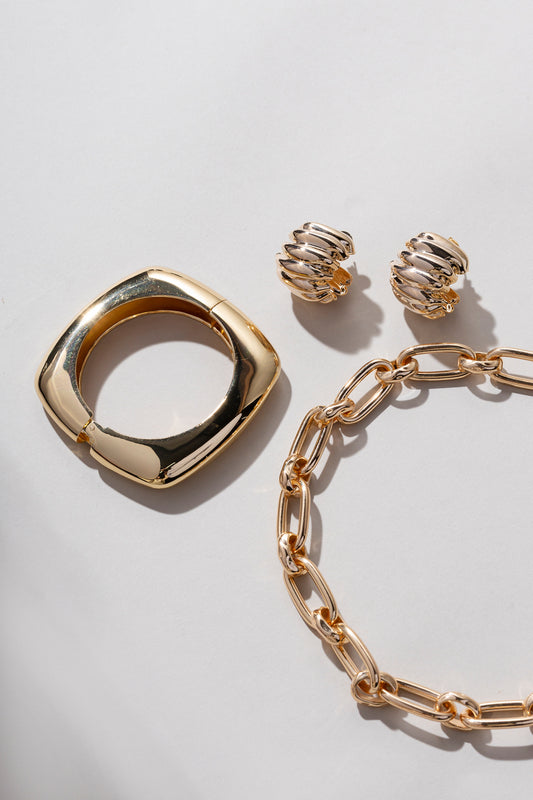 Polished Gold Square Architectural Bangle
