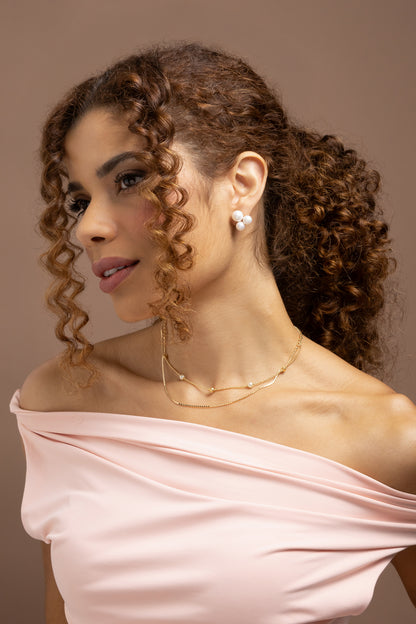 Triple Shell Pearl Statement Earrings