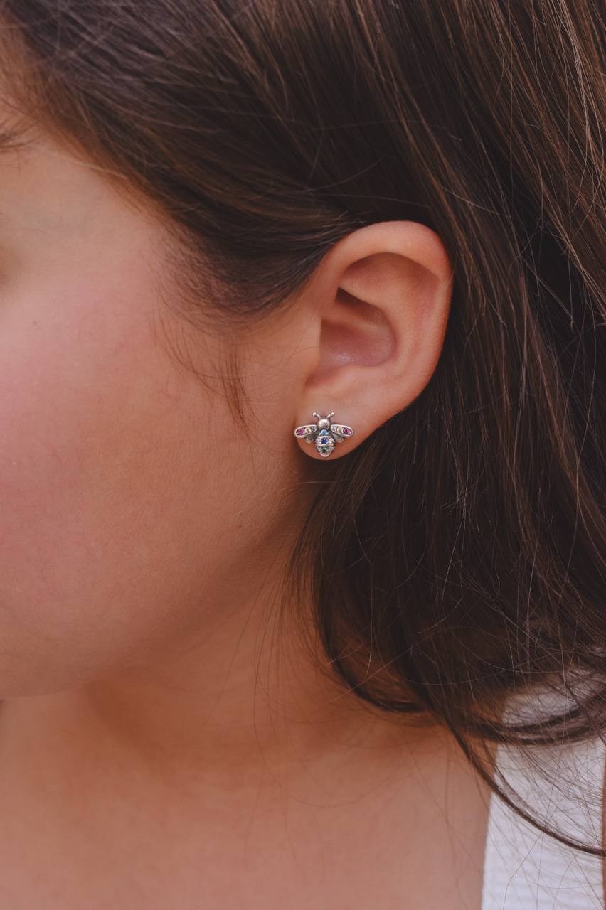Kids Fixed Bee Stud Earrings – Crystal Pave