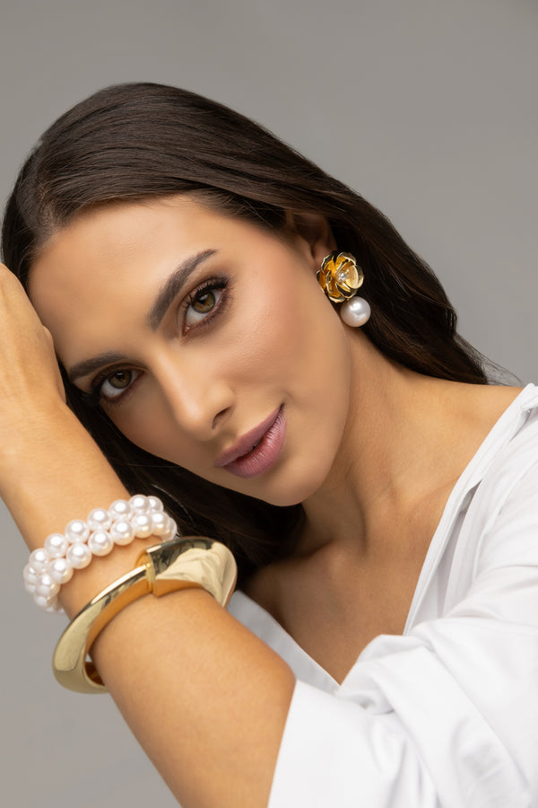 Shell Pearl Flower Base Earrings