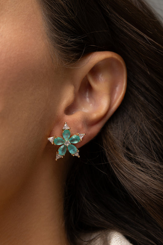 Aqua Green Flower Earrings – Crystal & Zirconia