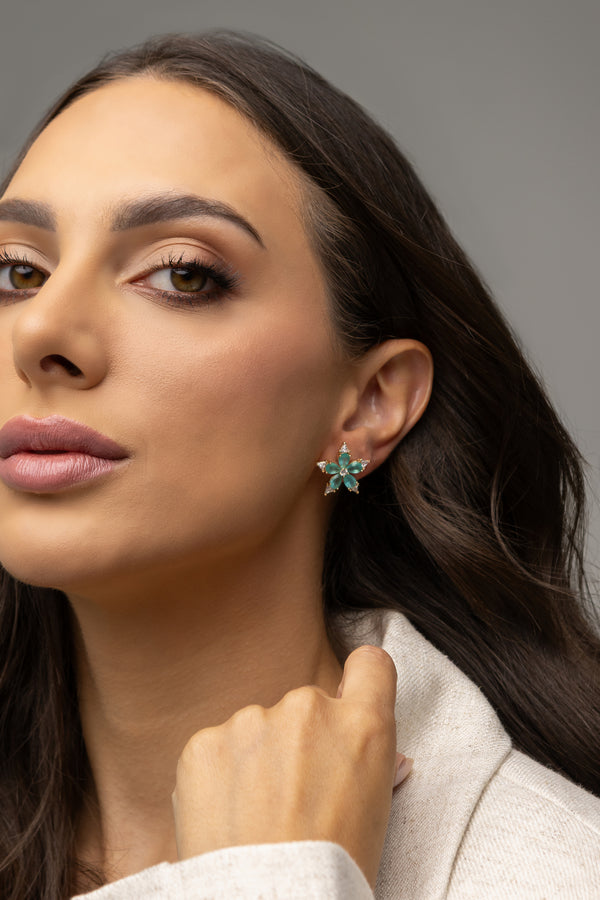 Aqua Green Flower Earrings – Crystal & Zirconia