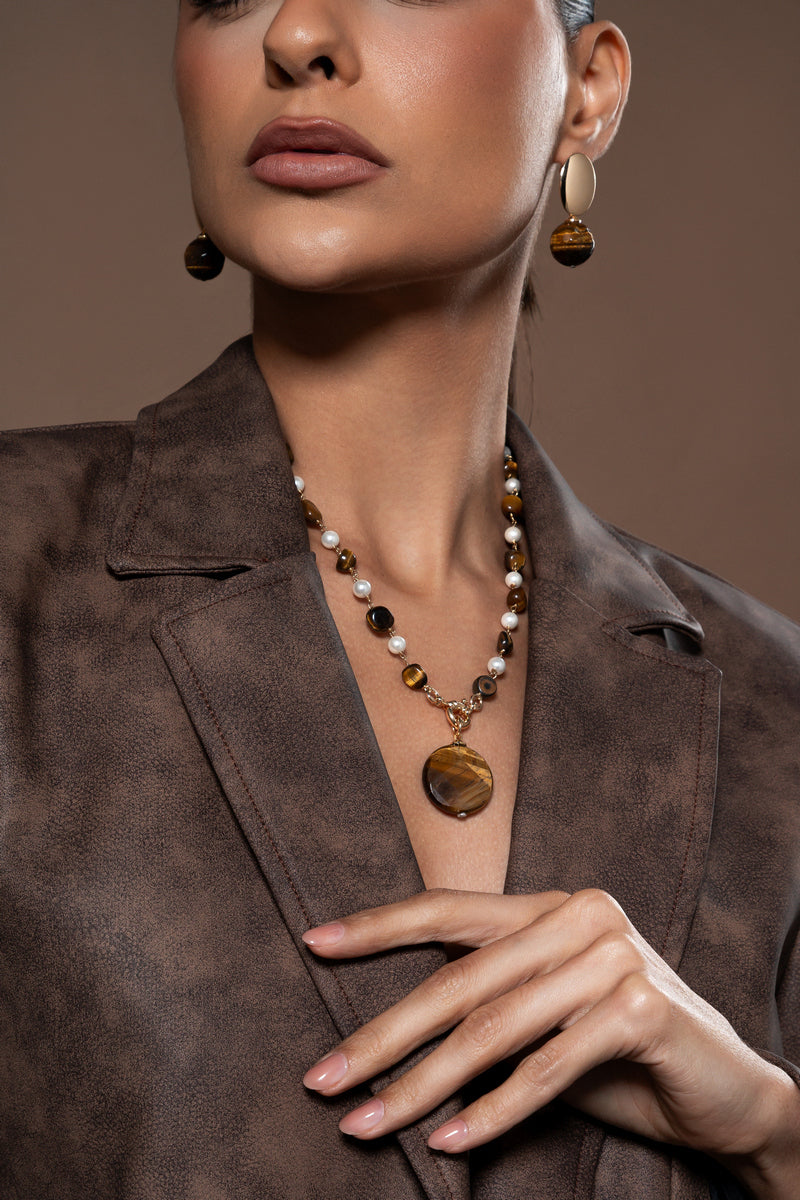 Tiger Eye Effect Resin Teardrop Earrings – 18k Gold Plated