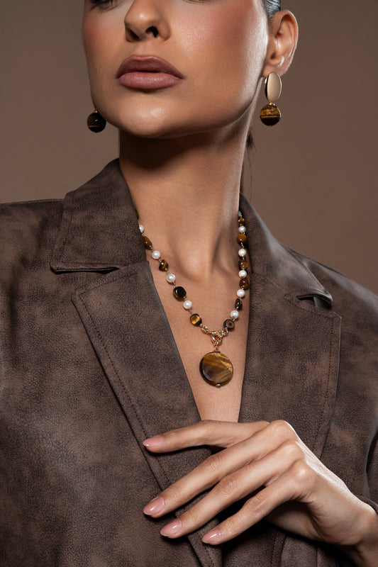 Tiger Eye Effect Resin Teardrop Earrings – 18k Gold Plated
