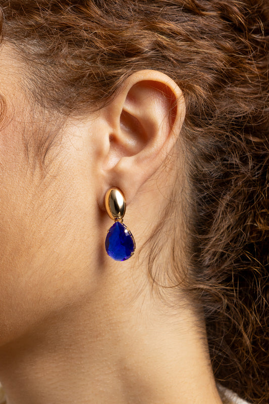 Crystal Blue Teardrop Earrings – 18k Gold Plated