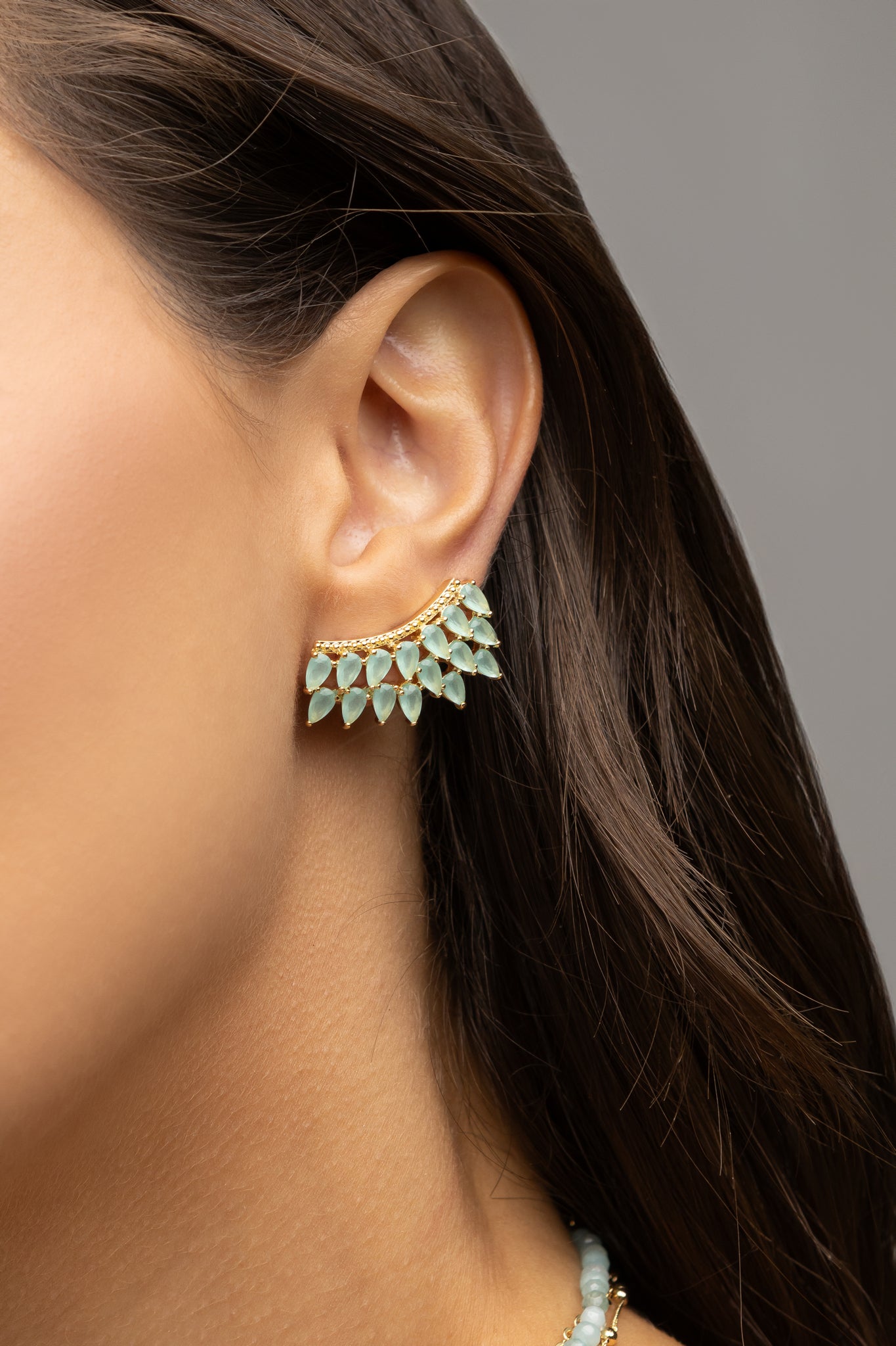 Teardrop Earcuff Earrings green crystal