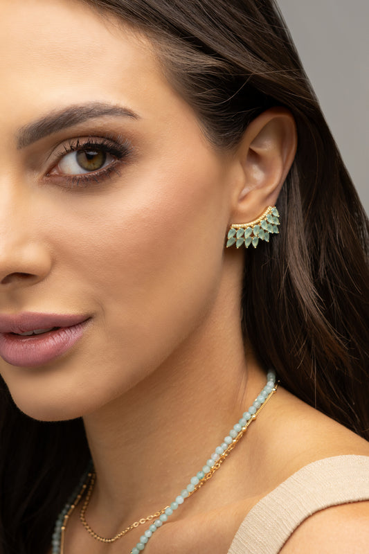 Teardrop Earcuff Earrings green crystal