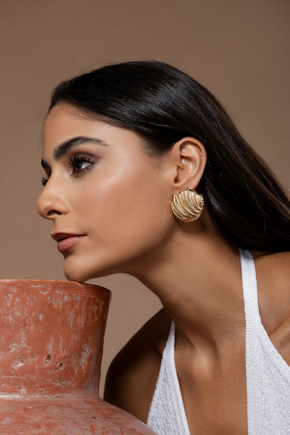 Architectural Fan Statement Earrings – 18k Gold Plated