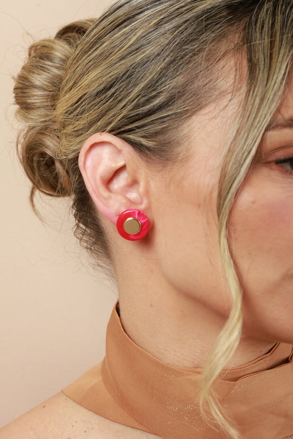 Vibrant Pink Resin Disc Earrings