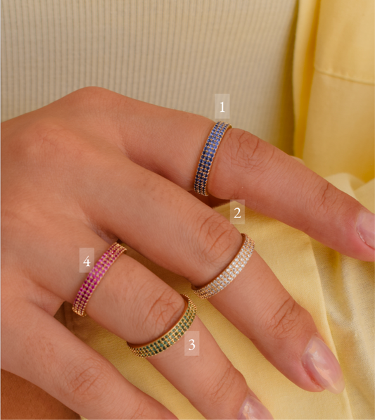 Three-row colored zirconia ring