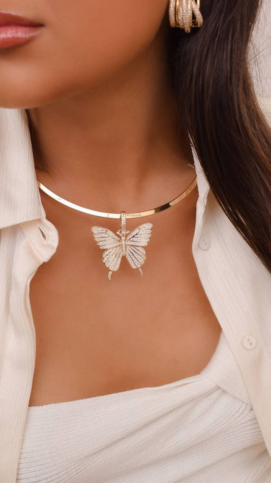 Studded butterfly hoop necklace