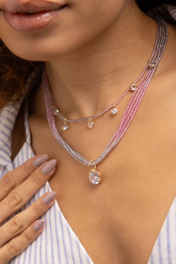 Pink Crystal & Zirconia Four-Strand Jewelry Set – 40 + 7 cm