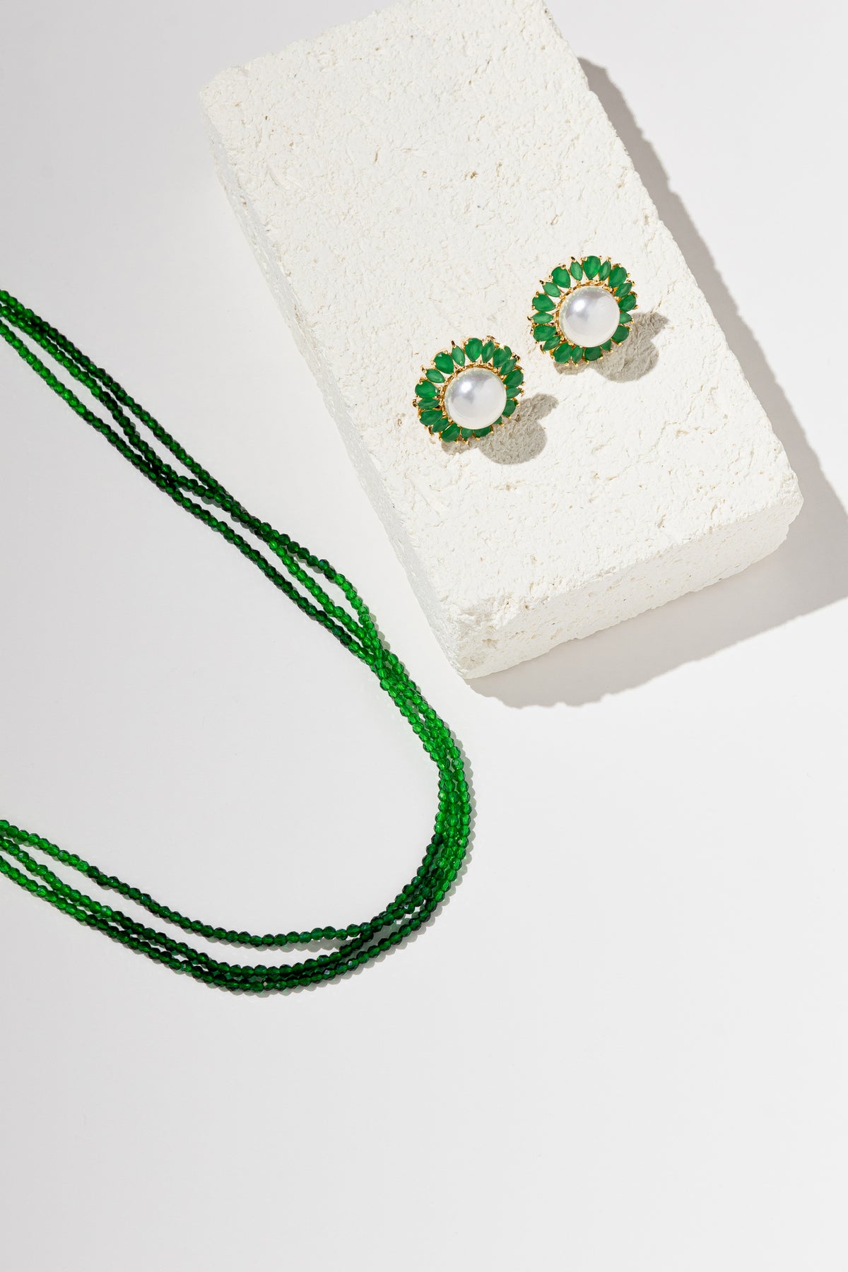 Green Crystal & Shell Pearl Jewelry Set